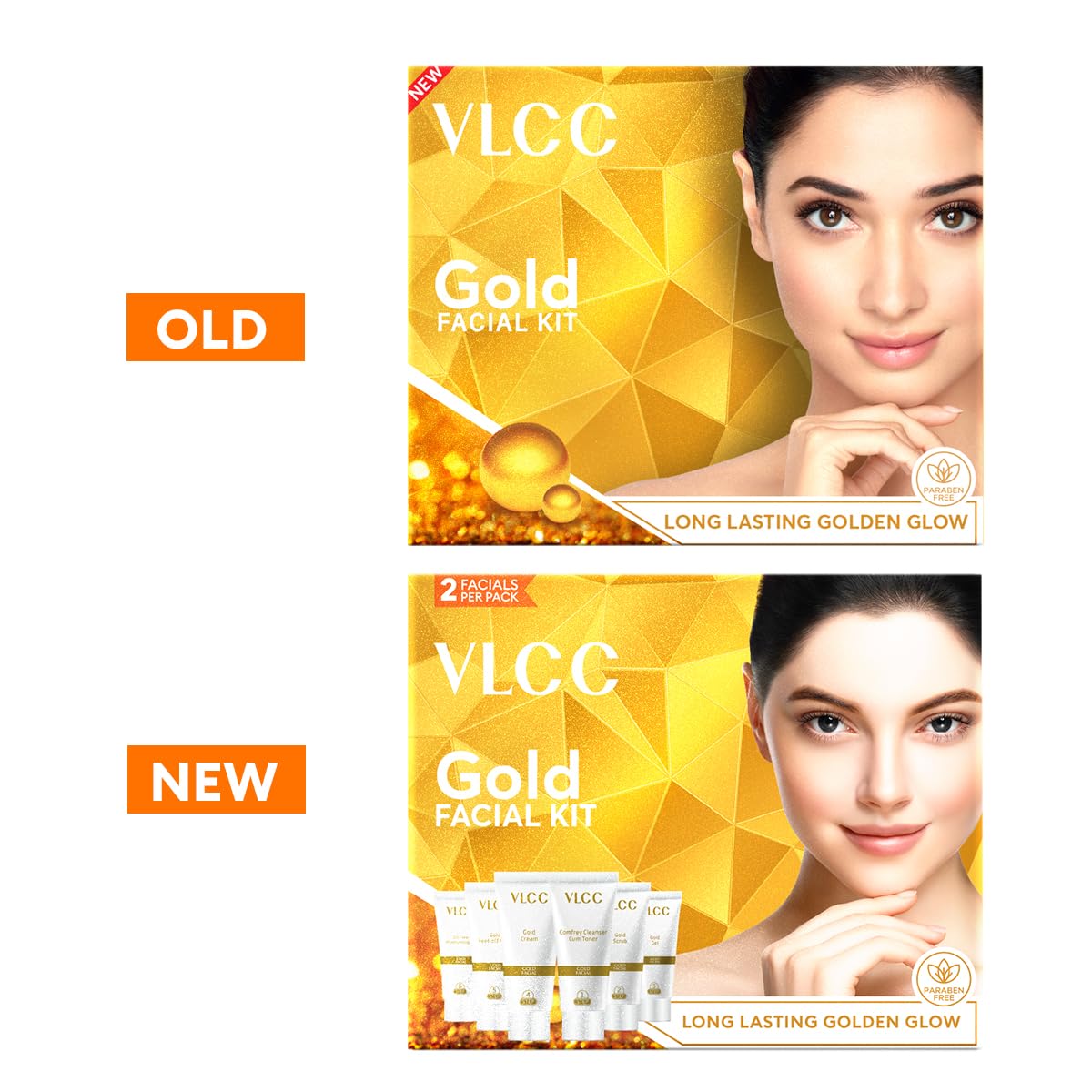 VLCC Gold Facial Kit cleanser application demonstrates an easy step for refreshed skin