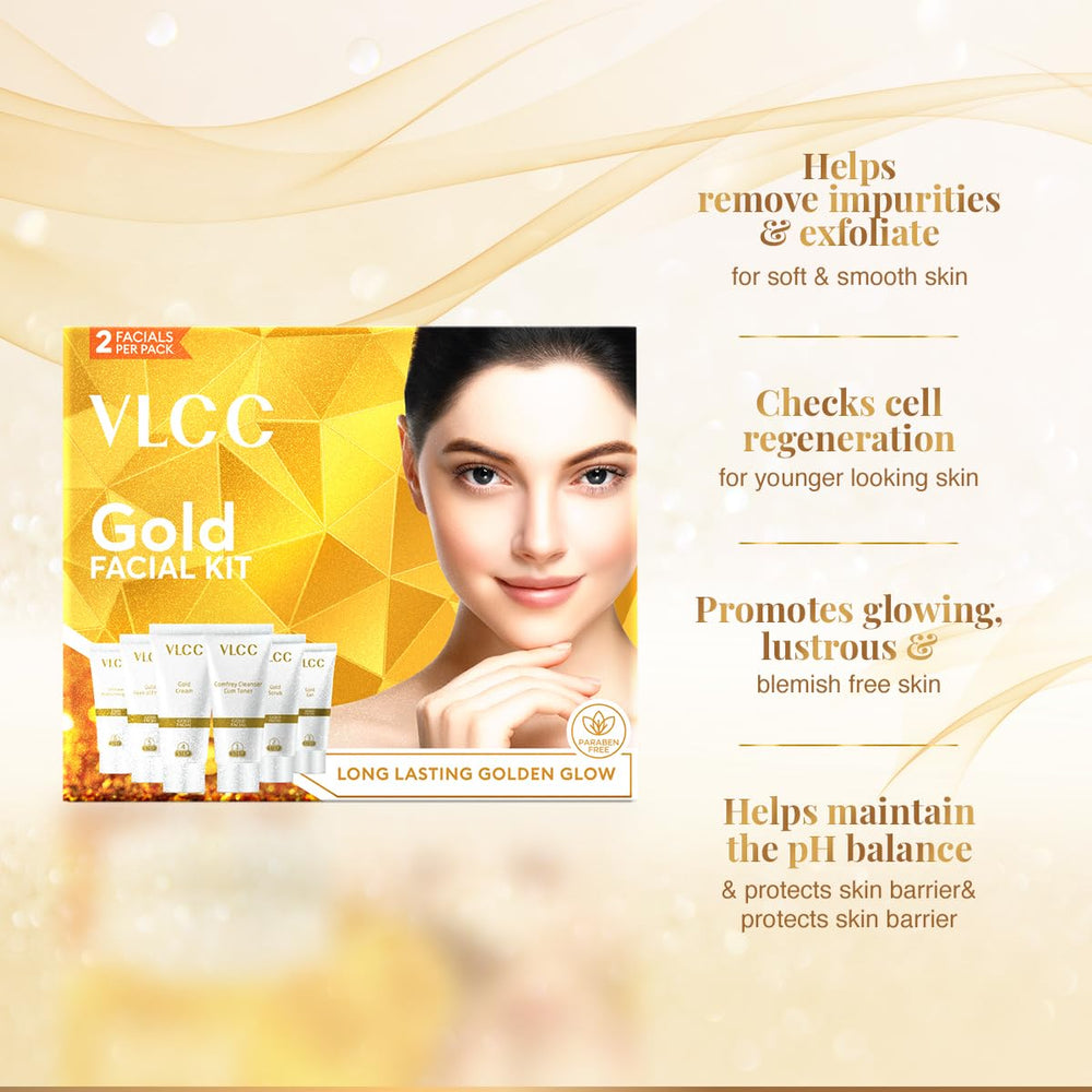VLCC Natural Sciences Gold Facial Kit face pack layer demonstrates spa-grade masking ritual