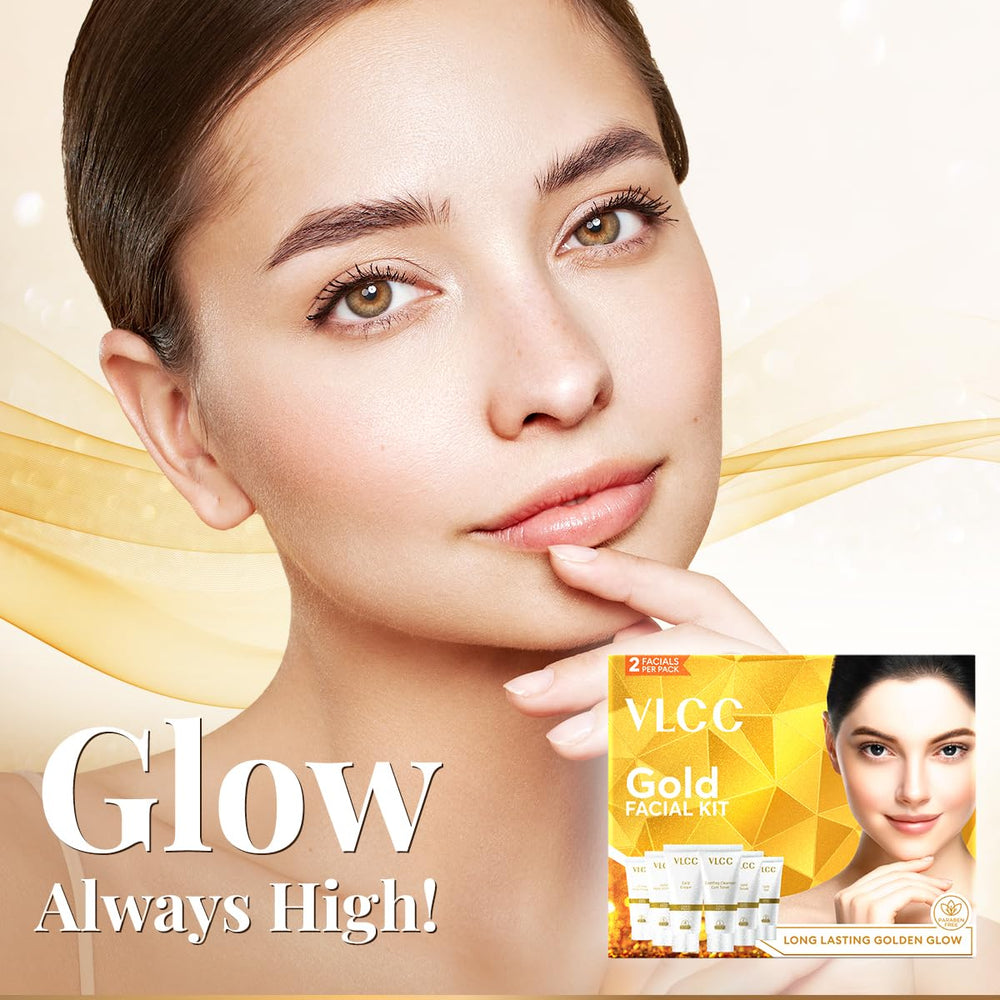 VLCC Gold Facial Kit moisturizing gels bottle shot implies hydrating comfort