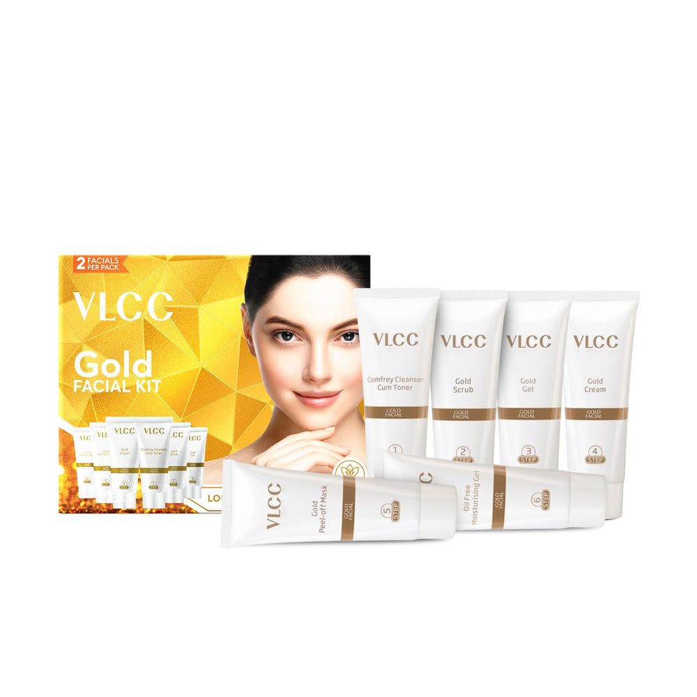 VLCC Natural Sciences Gold Facial Kit scrub texture close-up highlights gentle exfoliation