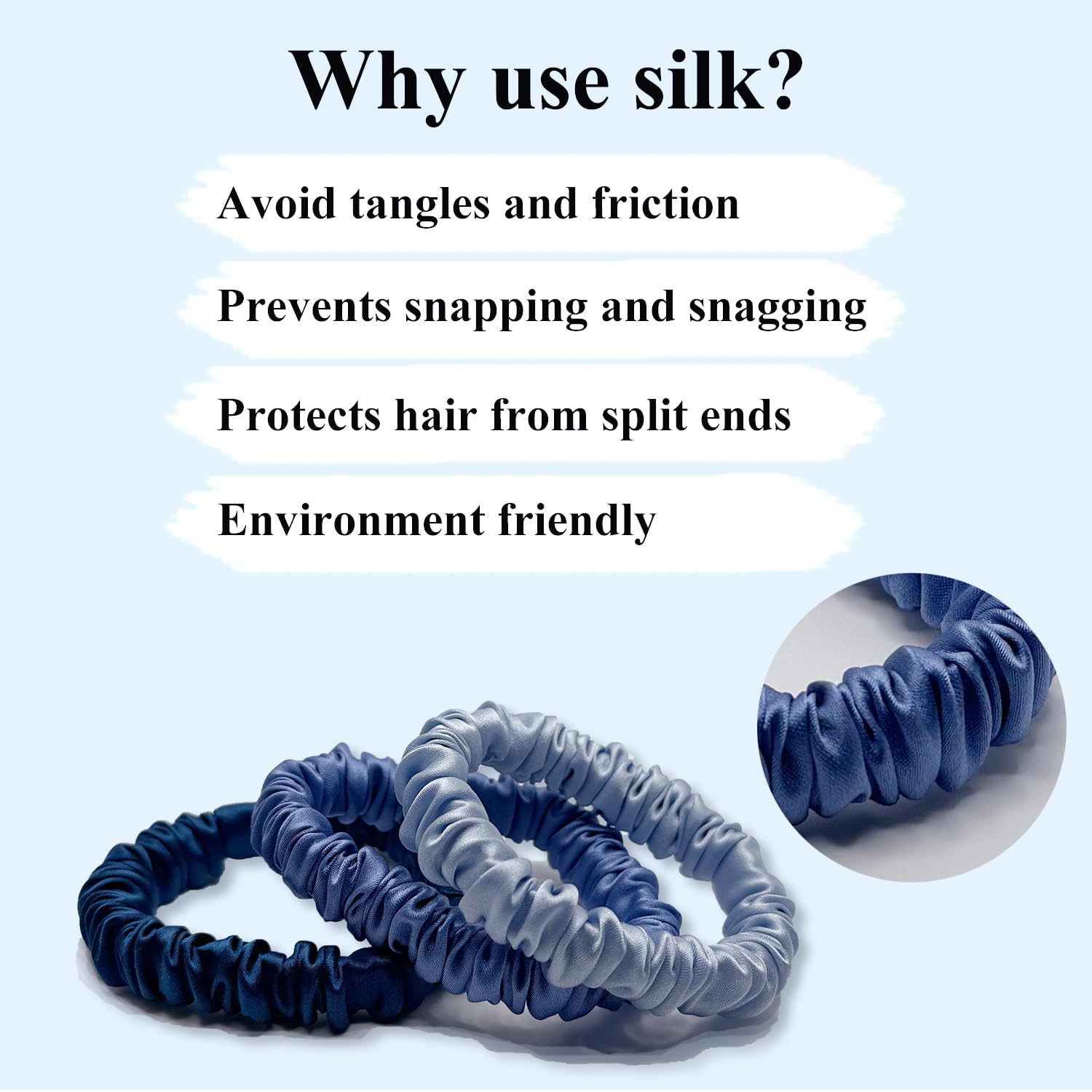 VLOMOT silk scrunchies on ponytail demonstrates secure hold without damaging hair.