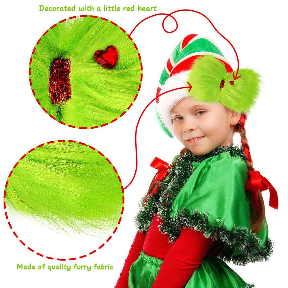 Vloso green furry hair bow closeup heart detailing for everyday wear