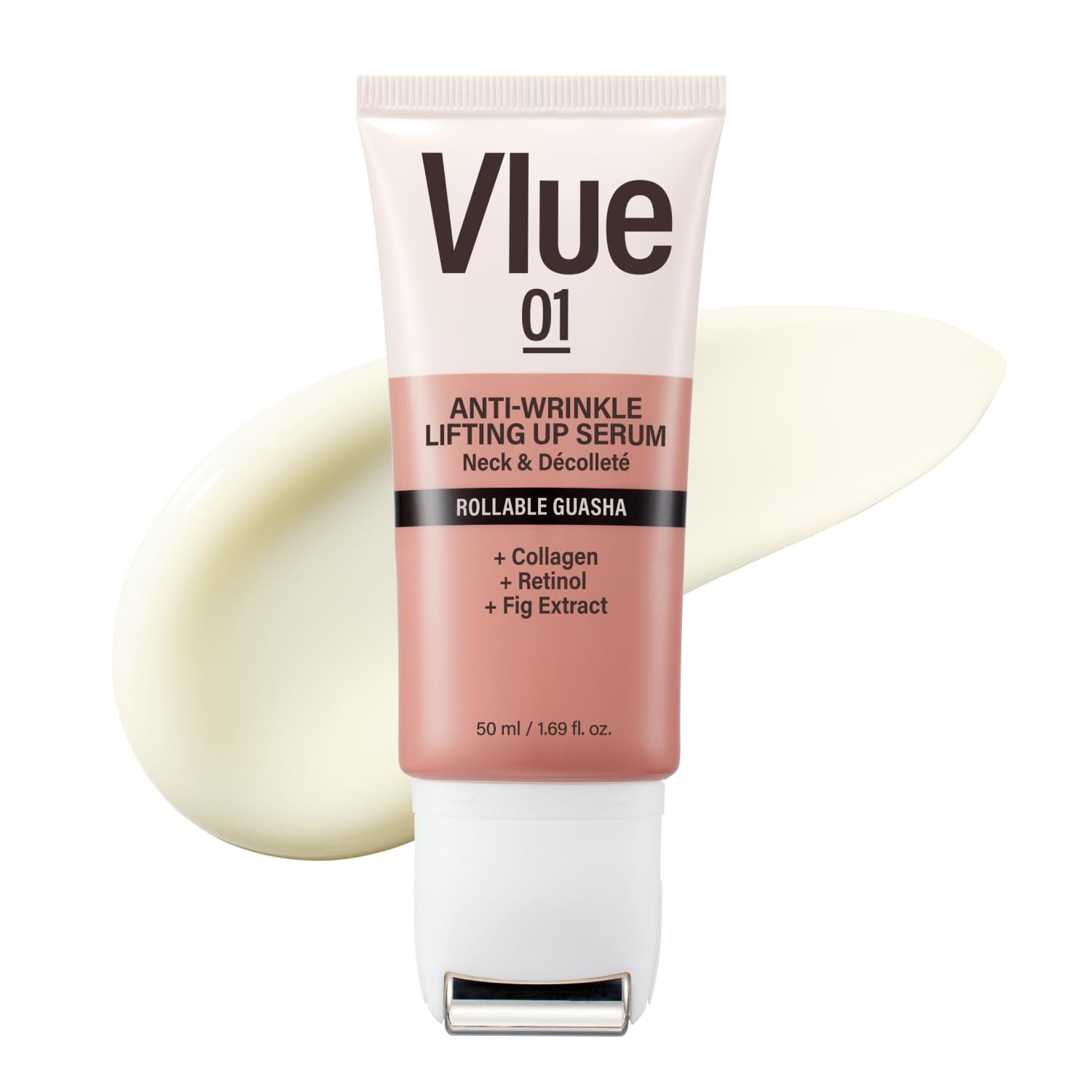 VLUE Retinol Guasha Neck Firming Cream bottle with premium packaging for at-home care.