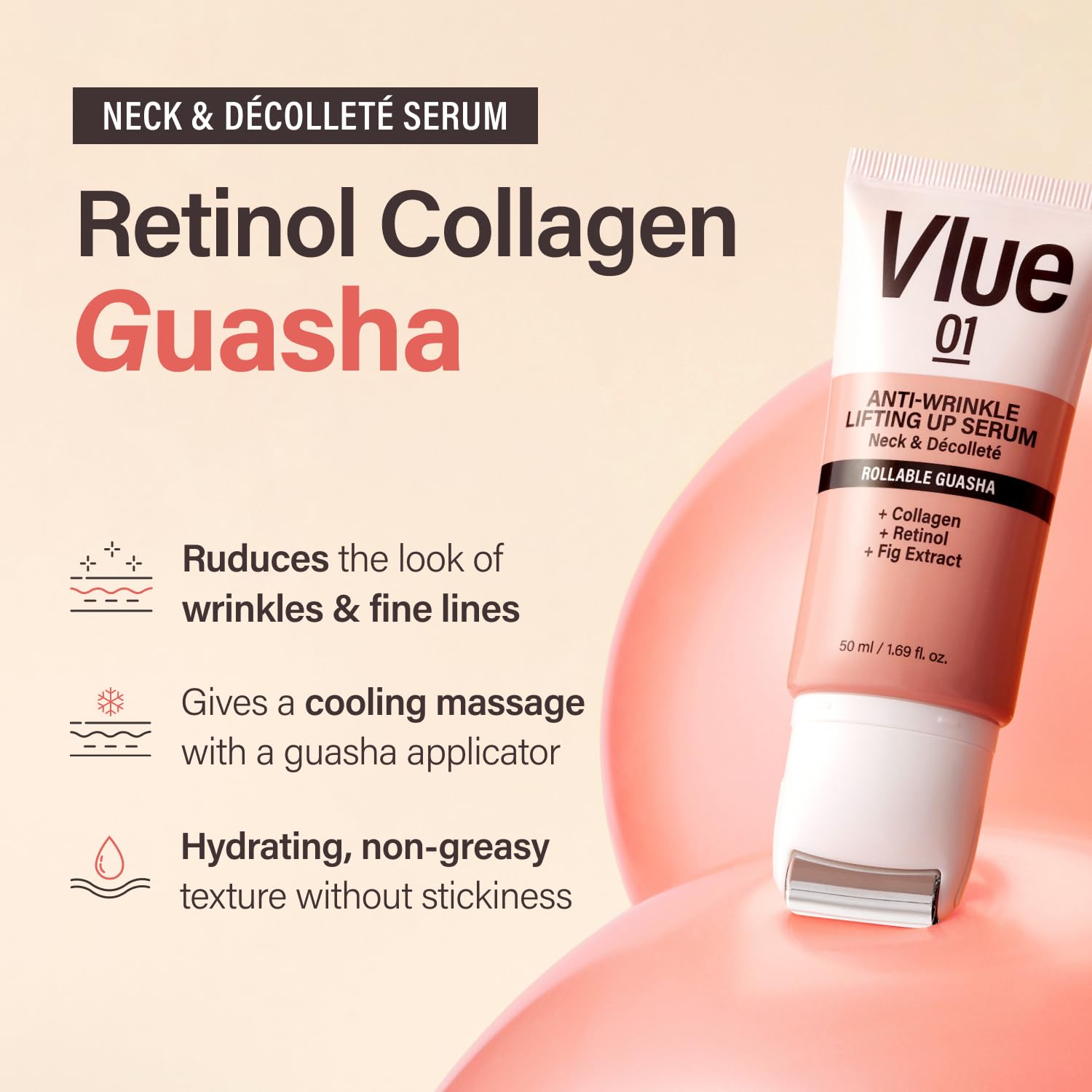 VLUE cream with fig extract and retinol targets smoother neck and décolleté.