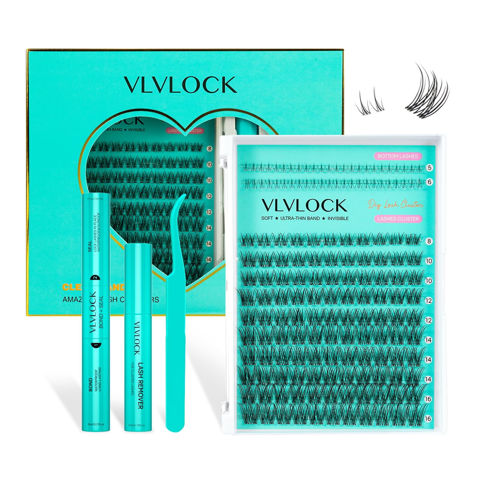 VLVLOCK Ivy Kit upper-cluster lashes 5-16mm for easy DIY natural-to-dramatic looks.