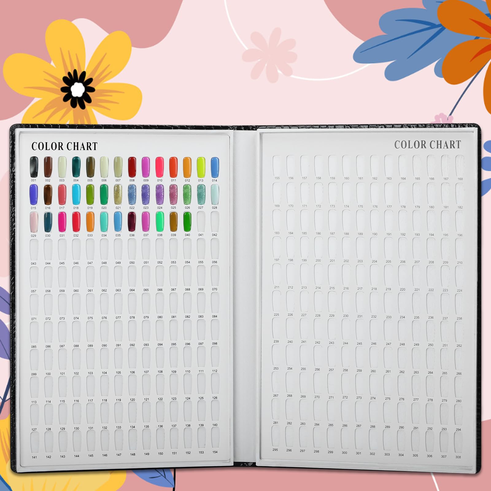 vnjaoi professional 308-nail-colors-chart open layout shows color variety for quick selection.