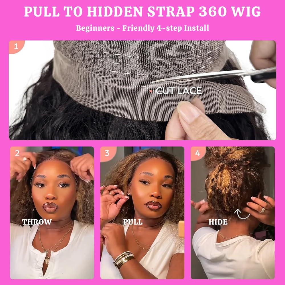VNLQJXX Honey Blonde 360 lace-front wig cap construction with breathable lace for comfort