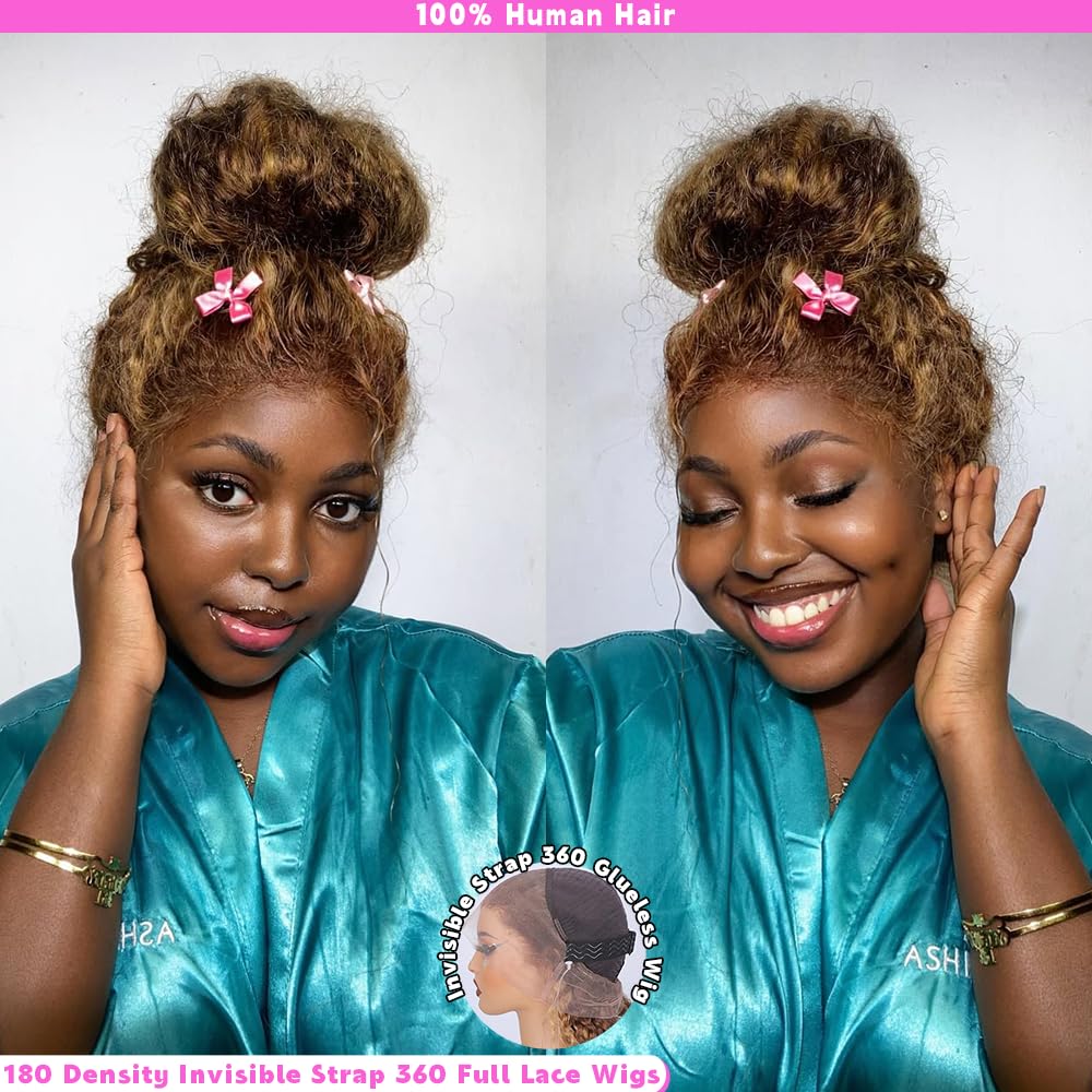 VNLQJXX Honey Blonde 360 lace-front wig full look with deep wave texture and volume