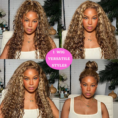 VNLQJXX Honey Blonde 360 lace-front wig capable of high ponytail styling and versatile updos