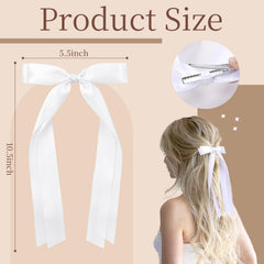 VOBOBE blue satin hair bow with clip adds secure decorative finish
