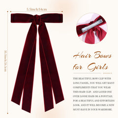 VOBOBE green velvet hair bow with tassel adds playful charm to outfits.