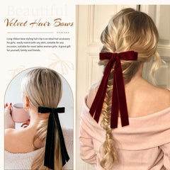 VOBOBE navy velvet hair bow with tassel complements uniforms and smart looks.