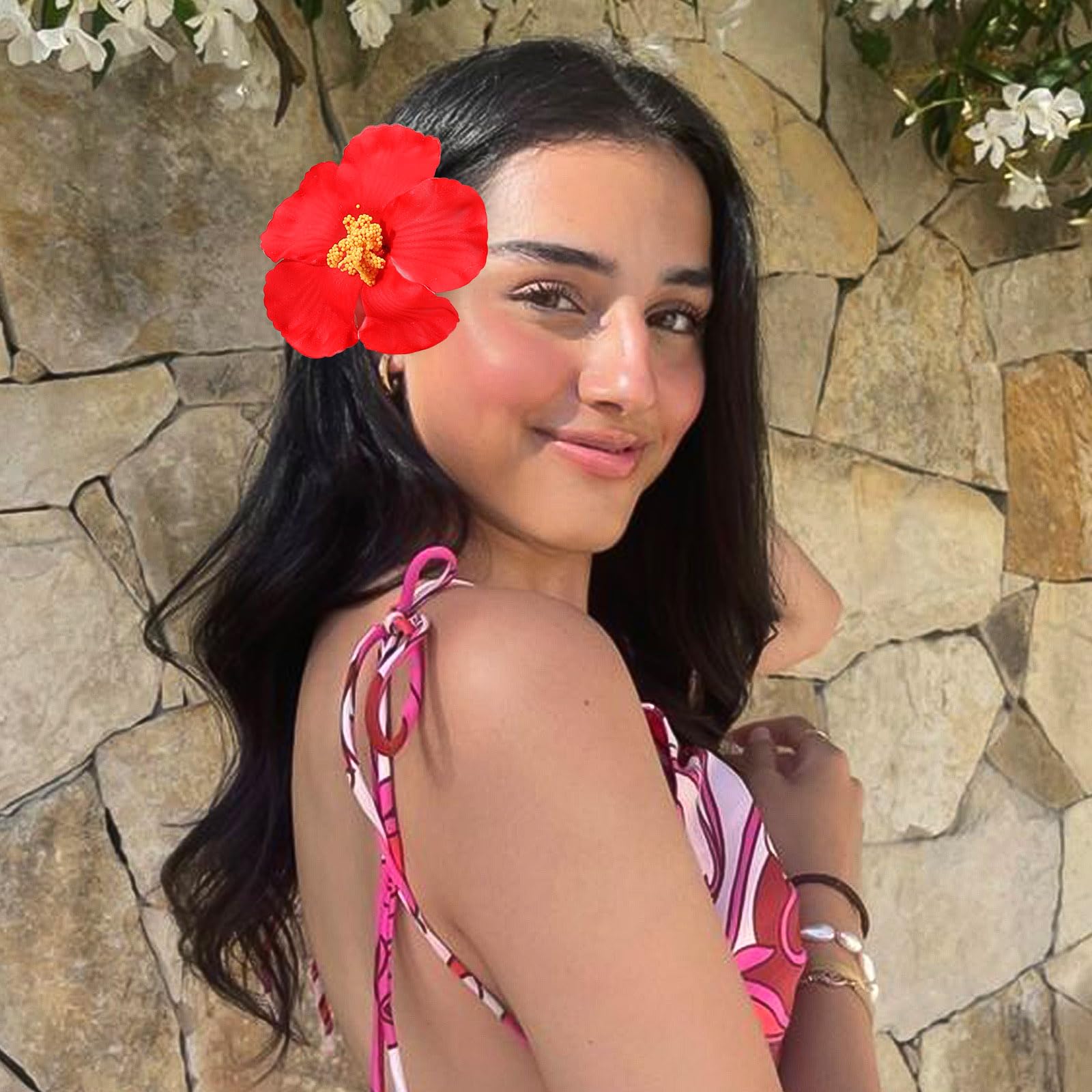 VOBOBE Hawaiian flower clip orange offers warm vibrancy for summer looks.