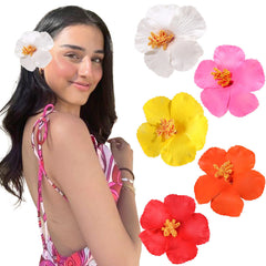 VOBOBE Hawaiian flower clip white on hair adds tropical charm for vacation outfits.