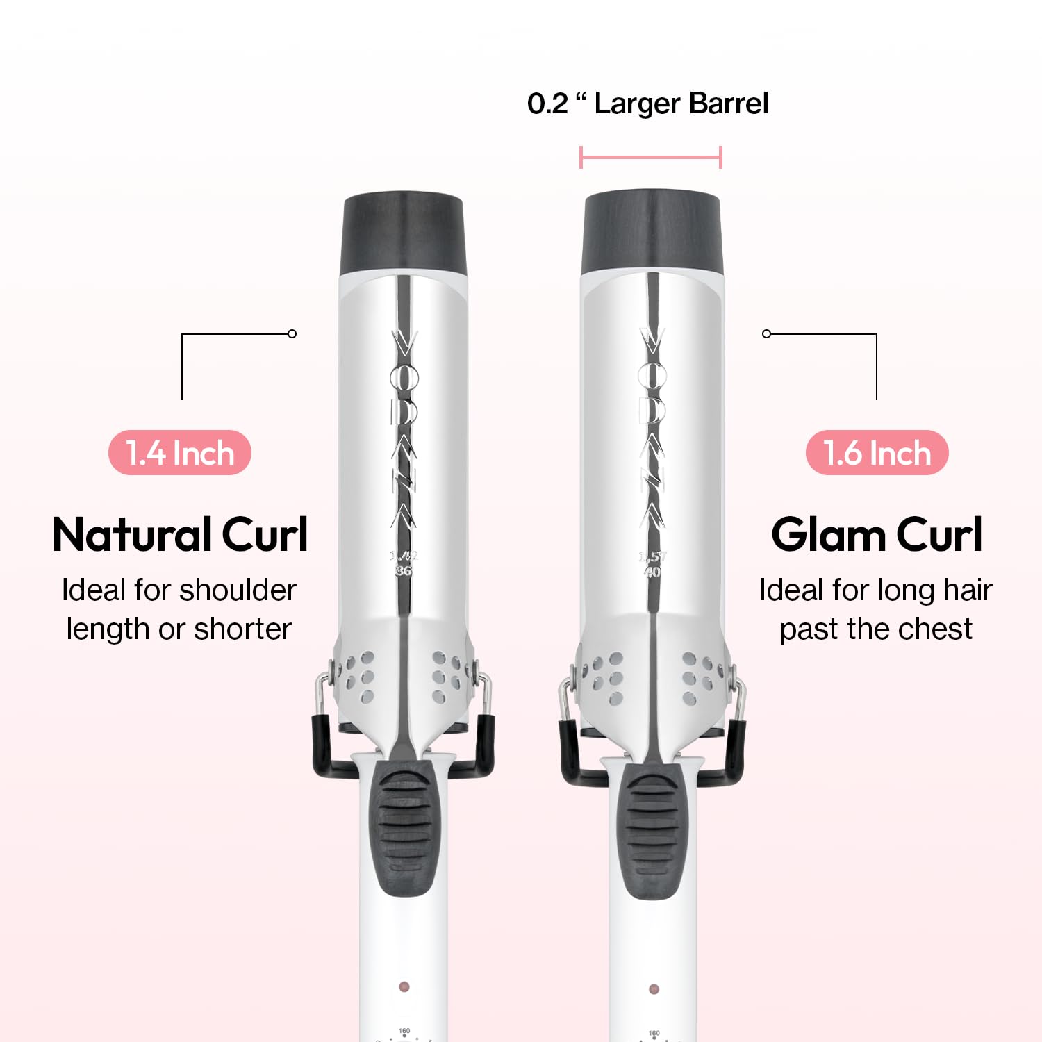 Vodana GlamWave one-point-six-inch barrel close-up for versatile curls.