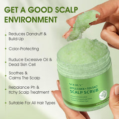 VOERUY ingredients image highlights apple cider essential oil and jojoba oil for soothing scalp care.