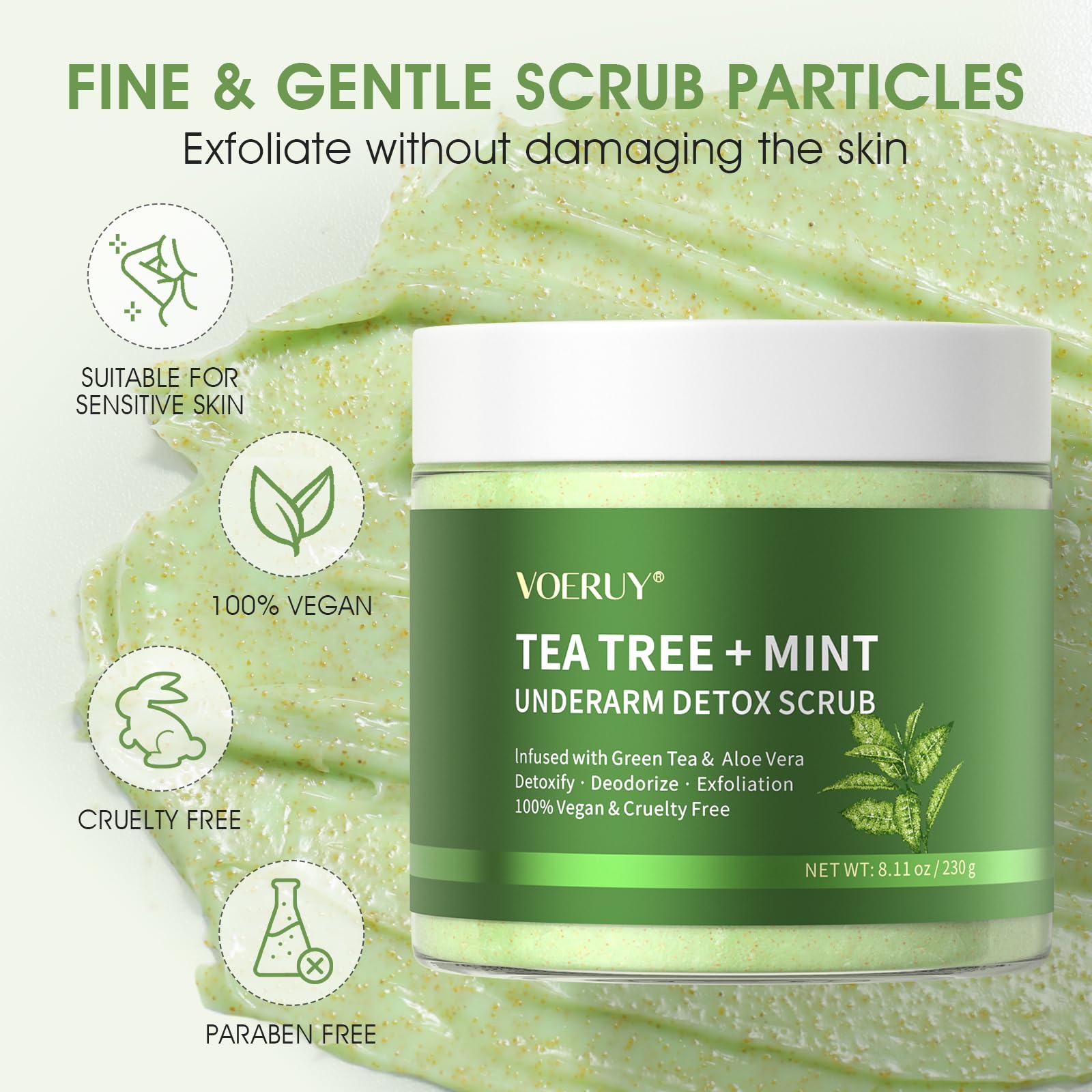 VOERUY armpit detox scrub mint-tea-tree-cooling provides a refreshing sensation