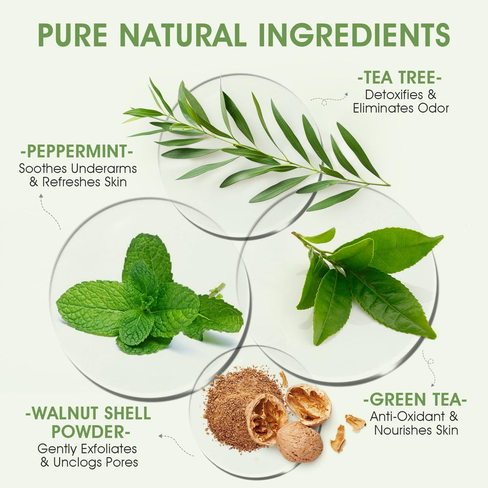 VOERUY armpit detox scrub tea tree mint ingredients show natural botanicals