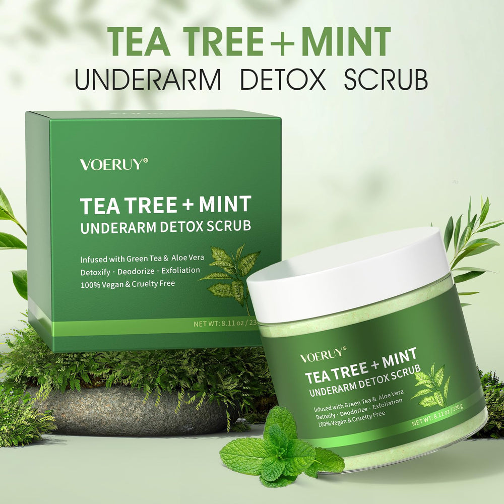 VOERUY armpit detox scrub-textured-walnut-particles demonstrates mild exfoliation