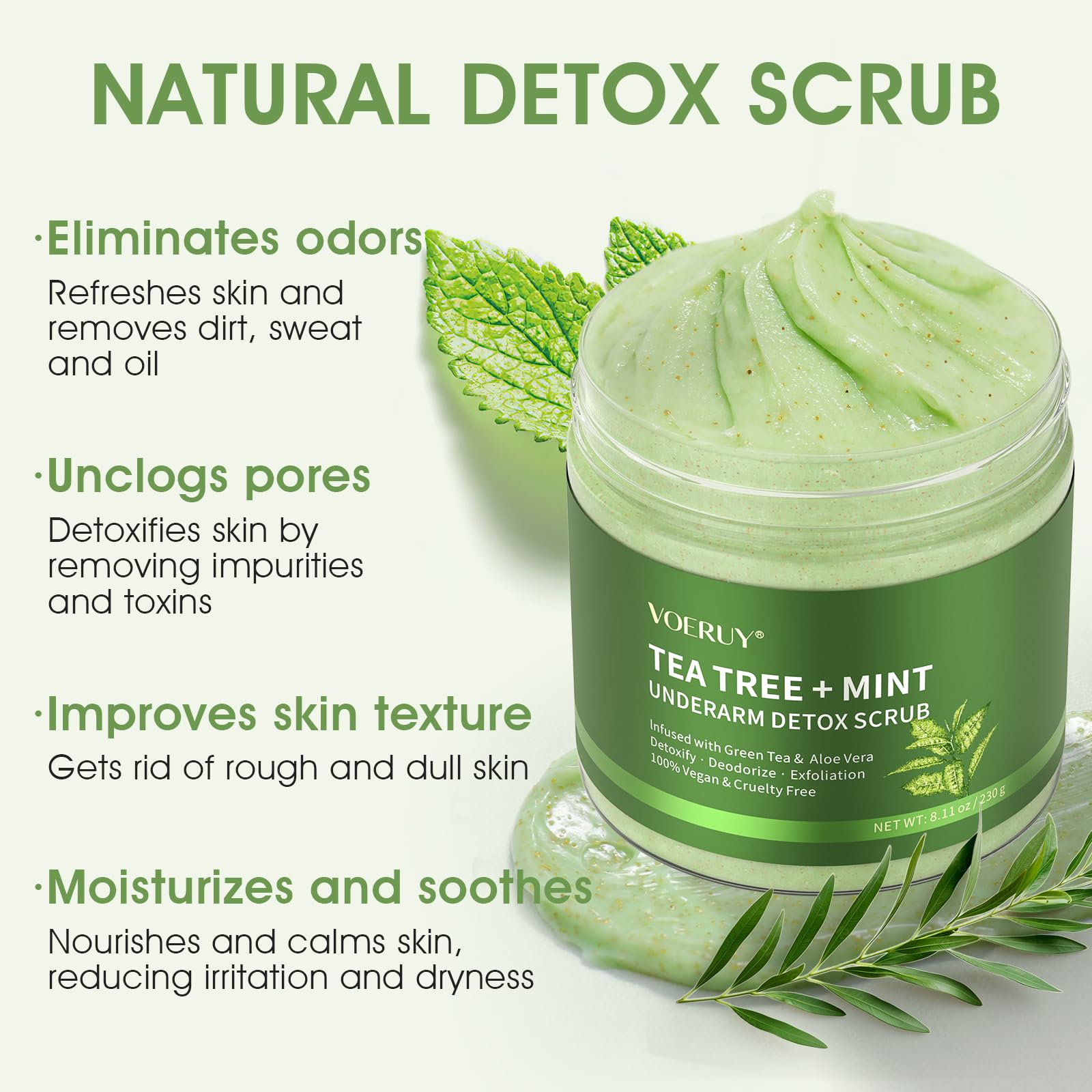 VOERUY armpit detox scrub walnut-shell-exfoliation close-up reveals gentle texture