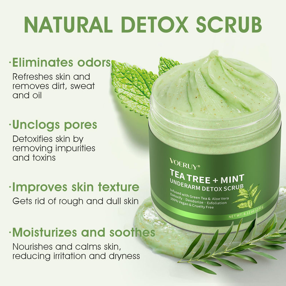 VOERUY armpit detox scrub walnut-shell-exfoliation close-up reveals gentle texture