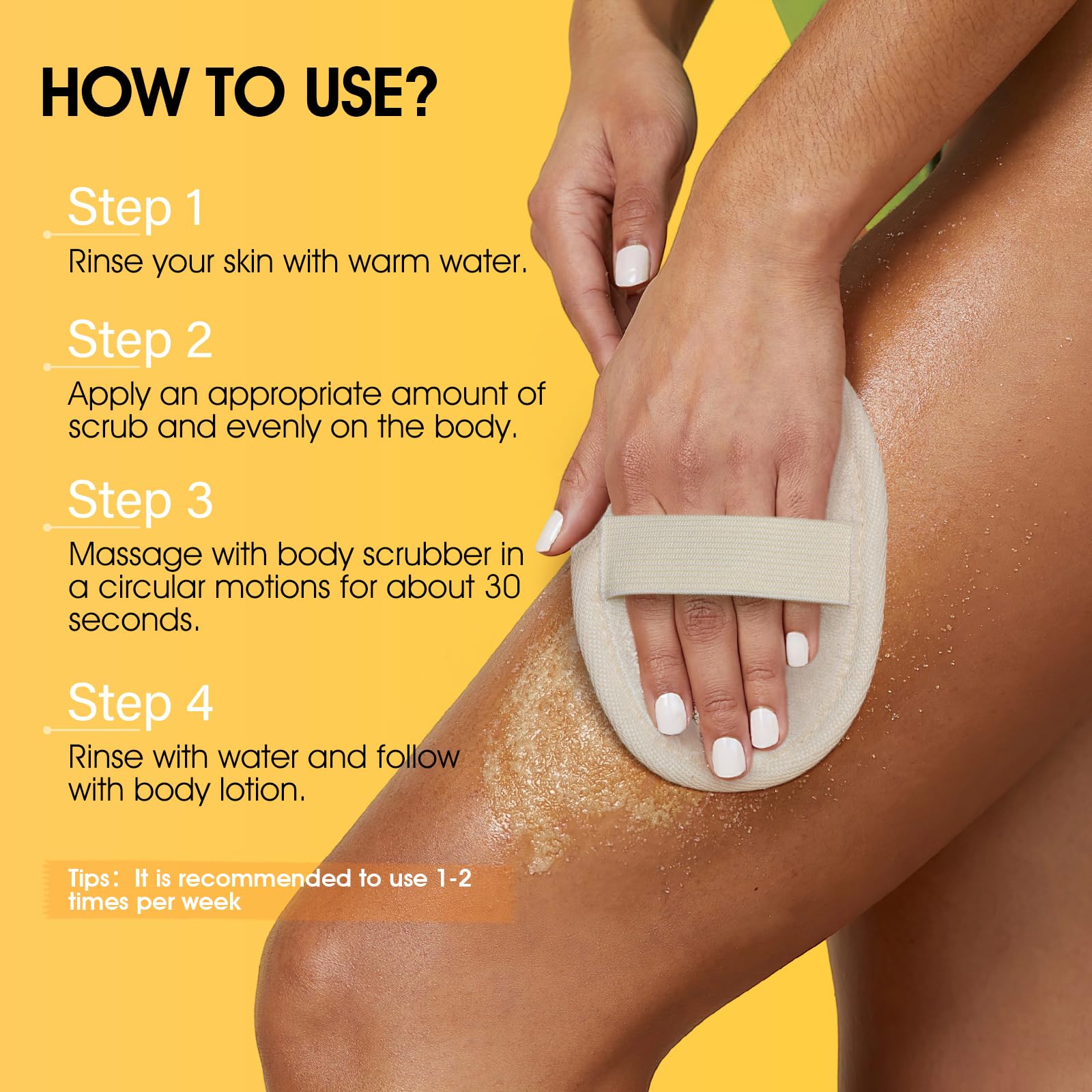VOERUY Turmeric Body Scrub application on arm demonstrates even coverage