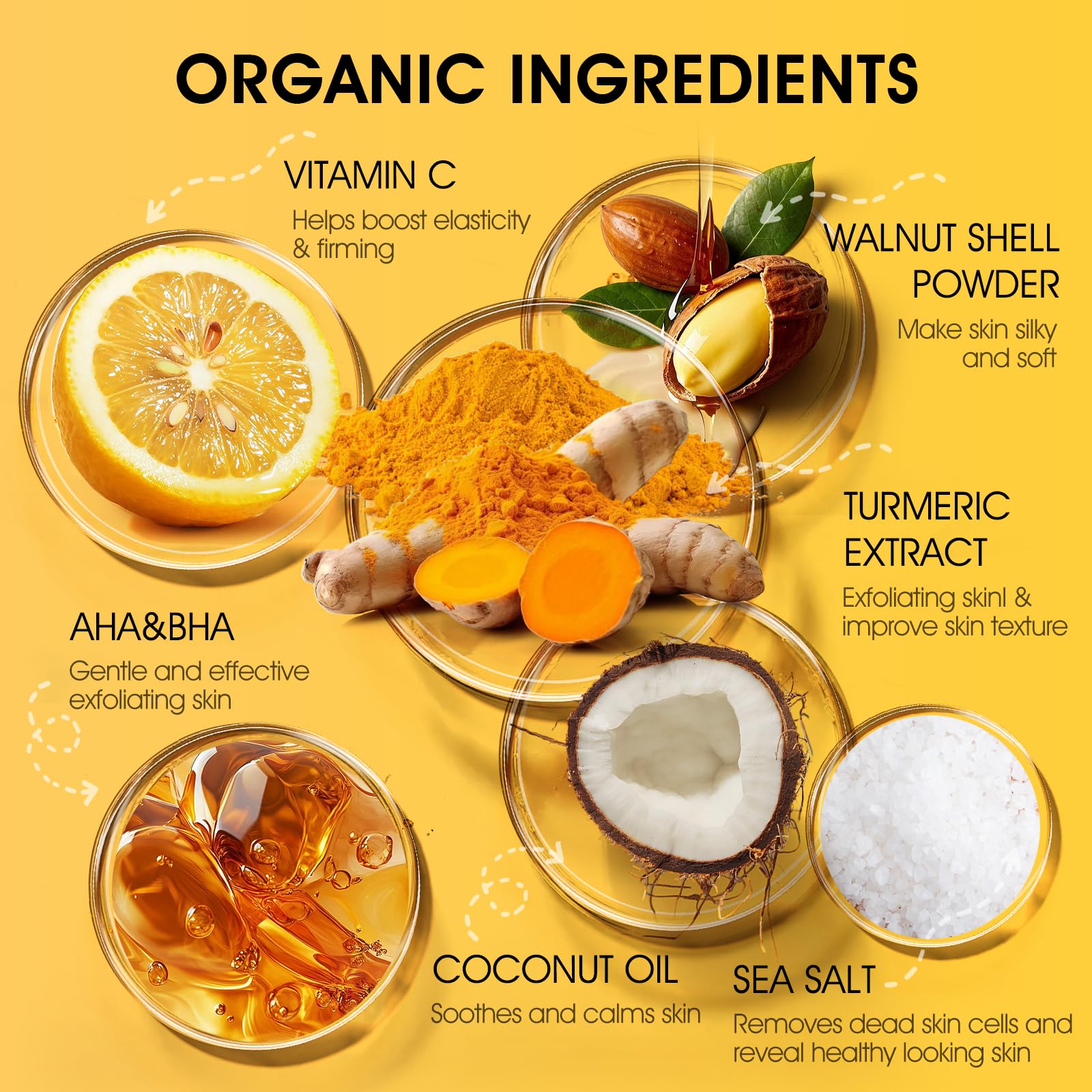 VOERUY Turmeric Body Scrub bottle pour shows easy application for exfoliation