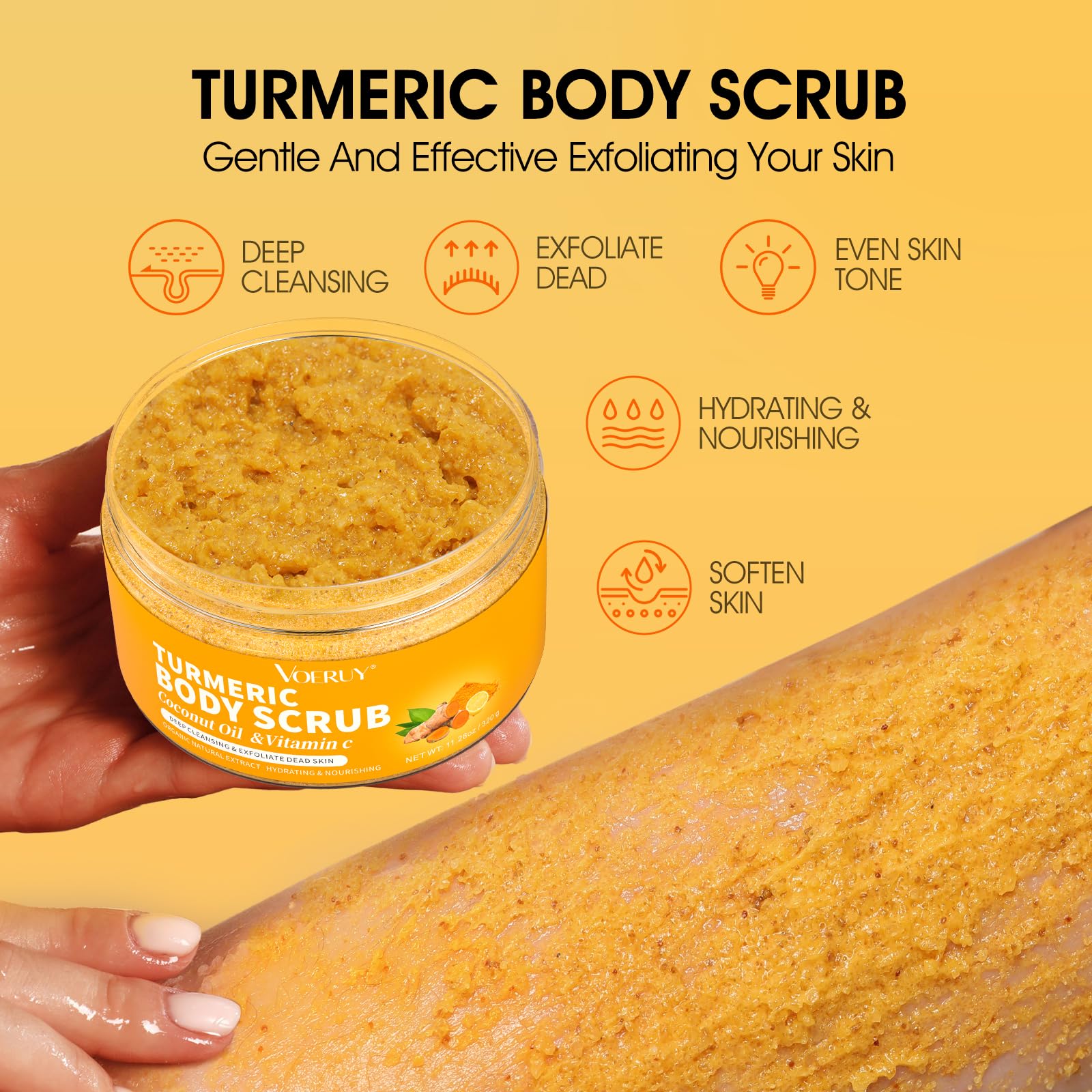 VOERUY Turmeric Exfoliating Scrub ingredients bowl with nourishing oils