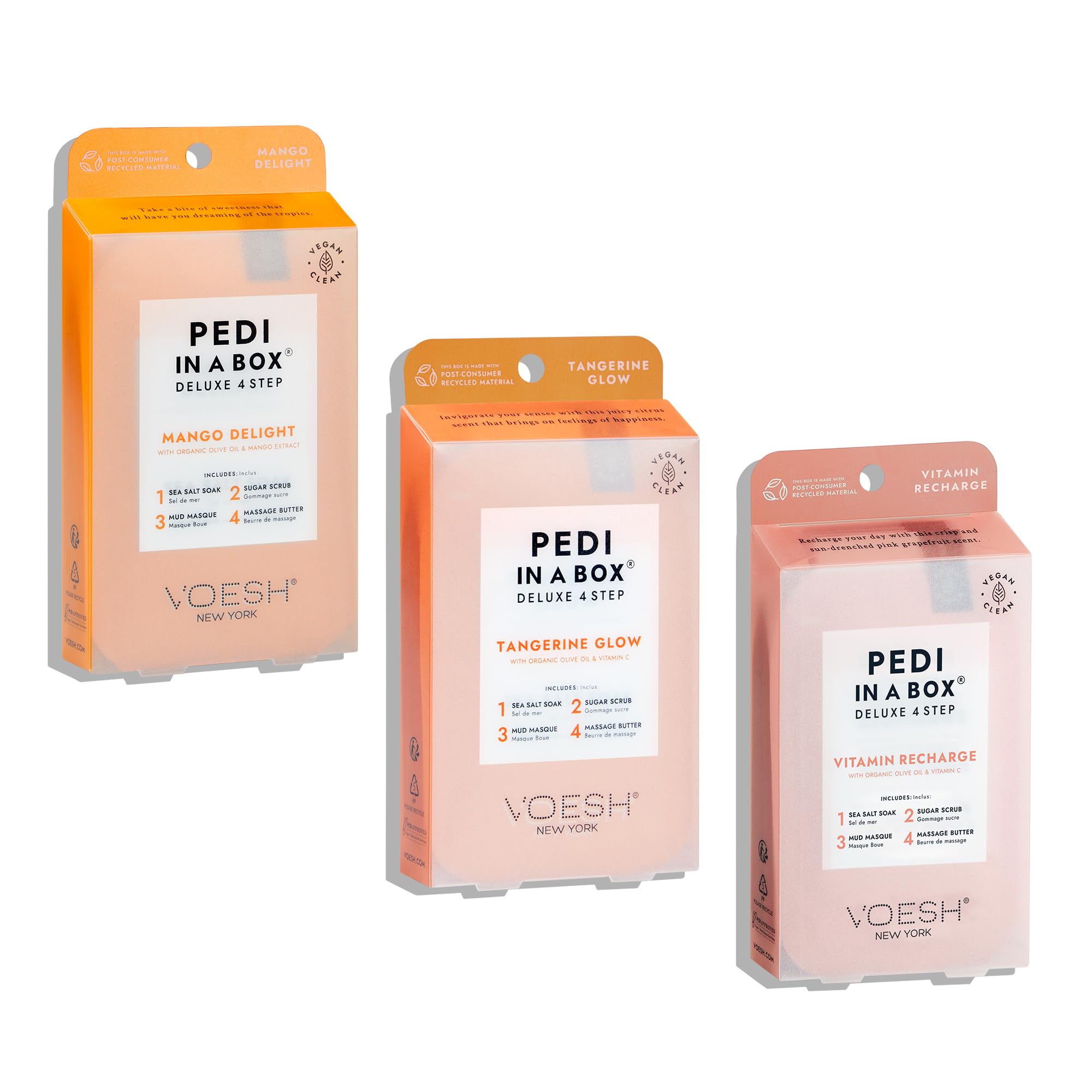 VOESH Pedi in a Box Fruity Trio kit for at-home spa pedicures.