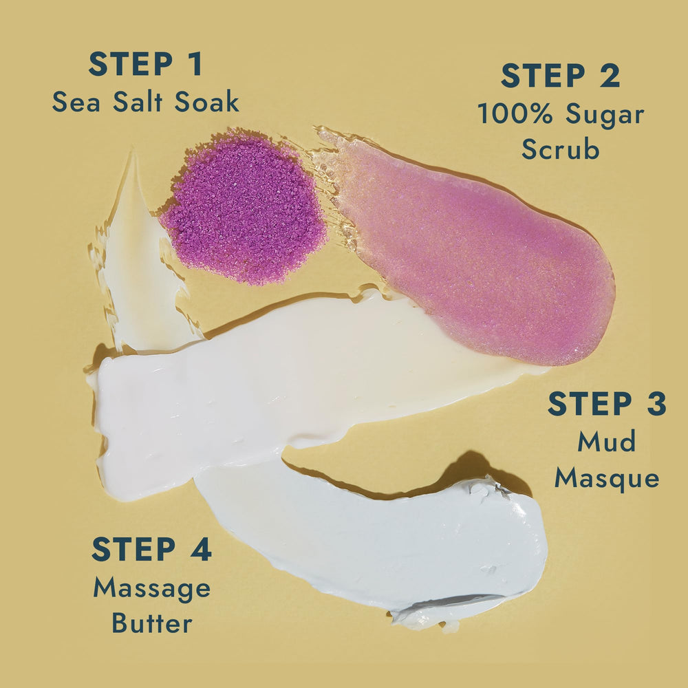 VOESH lavender mud masque cleanses pores and smooths skin.