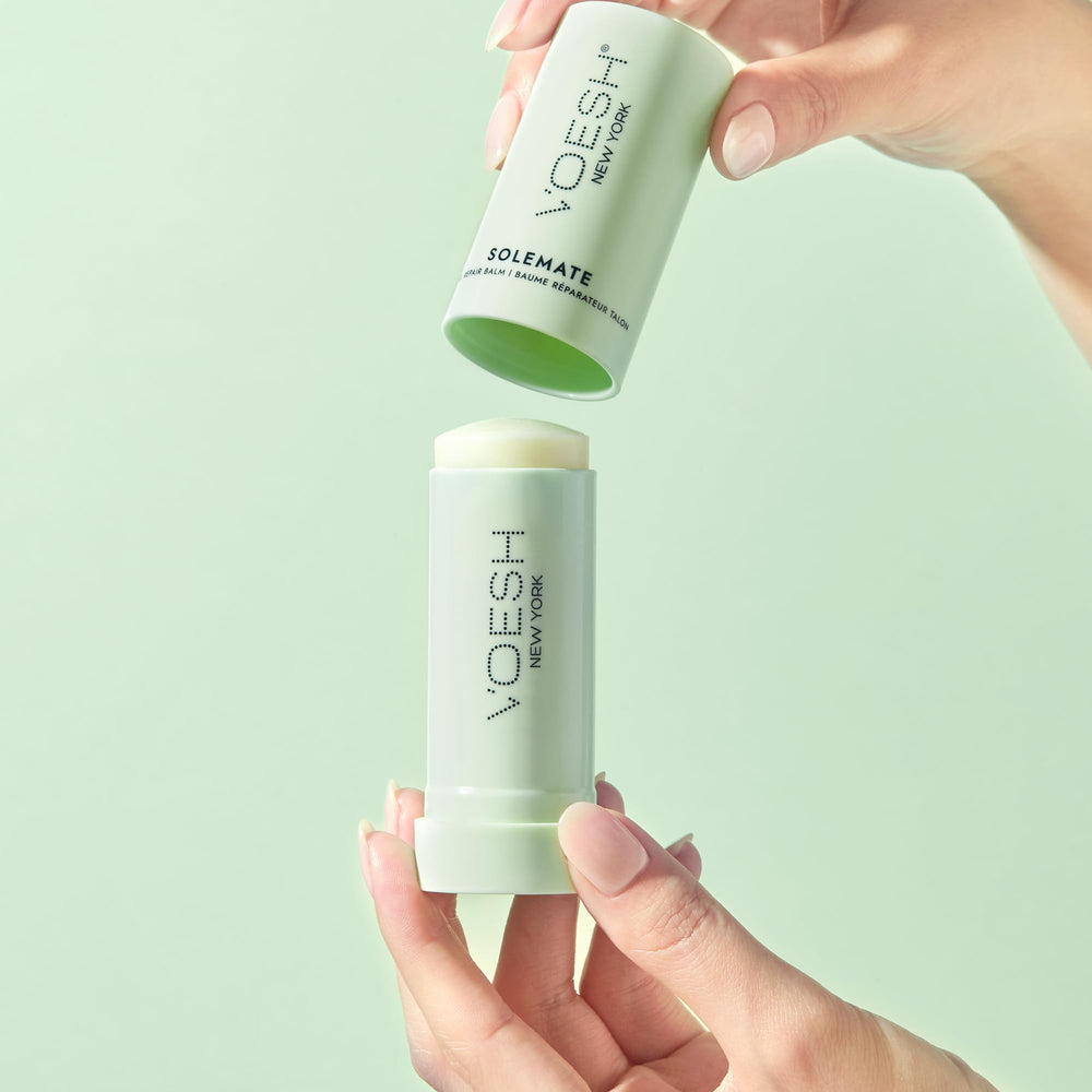 VOESH Solemate balm-in-use-foot-care captures soothing relief for tired feet