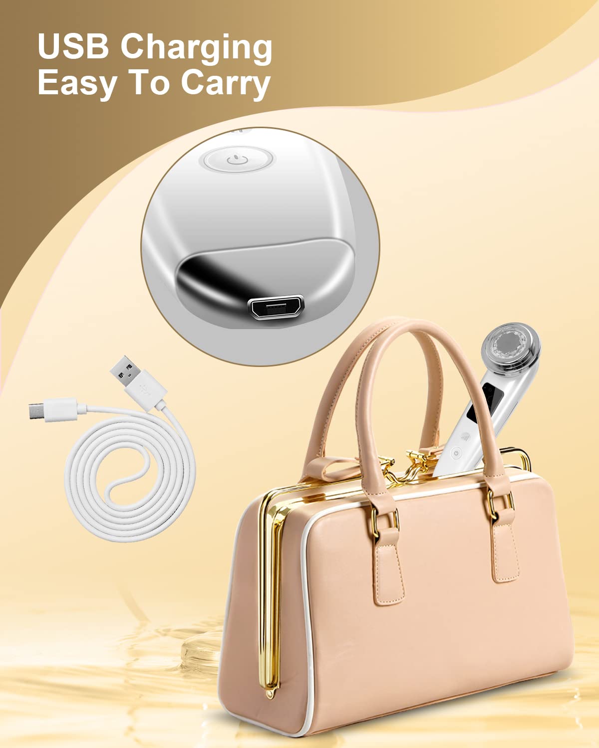 VOFEL Face Massager USB charging image shows a convenient rechargeable design.
