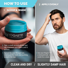 Vogarte Aqua Wax jar front shows premium formula and salon-grade reliability.