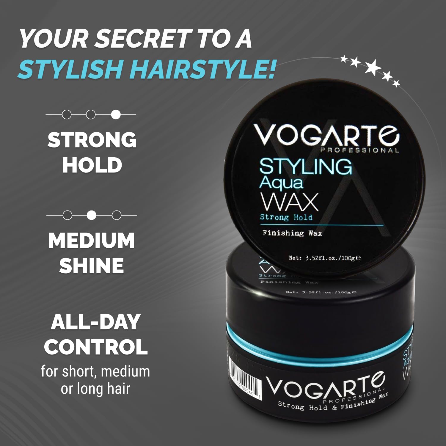 Vogarte Aqua Wax small amount in palm ready for controlled styling.