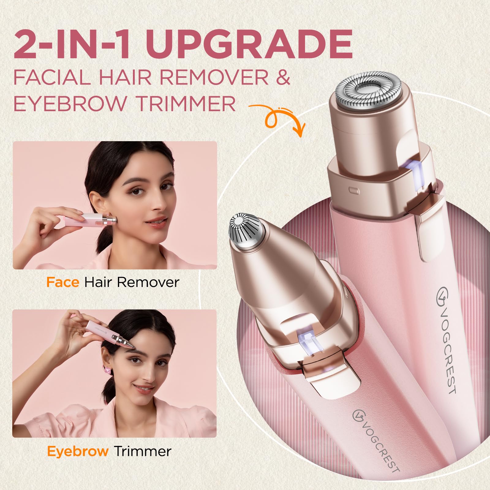 VOGCREST 2-in-1 eyebrow and facial remover for versatile, precise shaping.