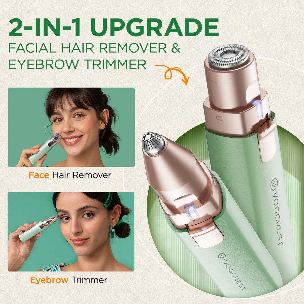 VOGCREST facial hair remover close-up shows 2-in-1 design