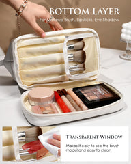 Vogewood bottom partition eye shadow storage helps organize cosmetics and brushes.