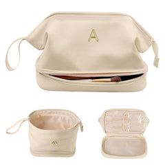 Vogewood double-layer makeup bag top view shows two storage zones for organization