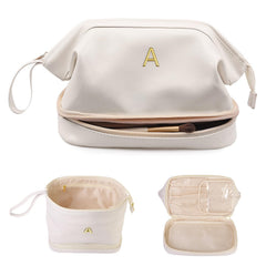 Vogewood initial large makeup bag top opening for easy daily makeup access.