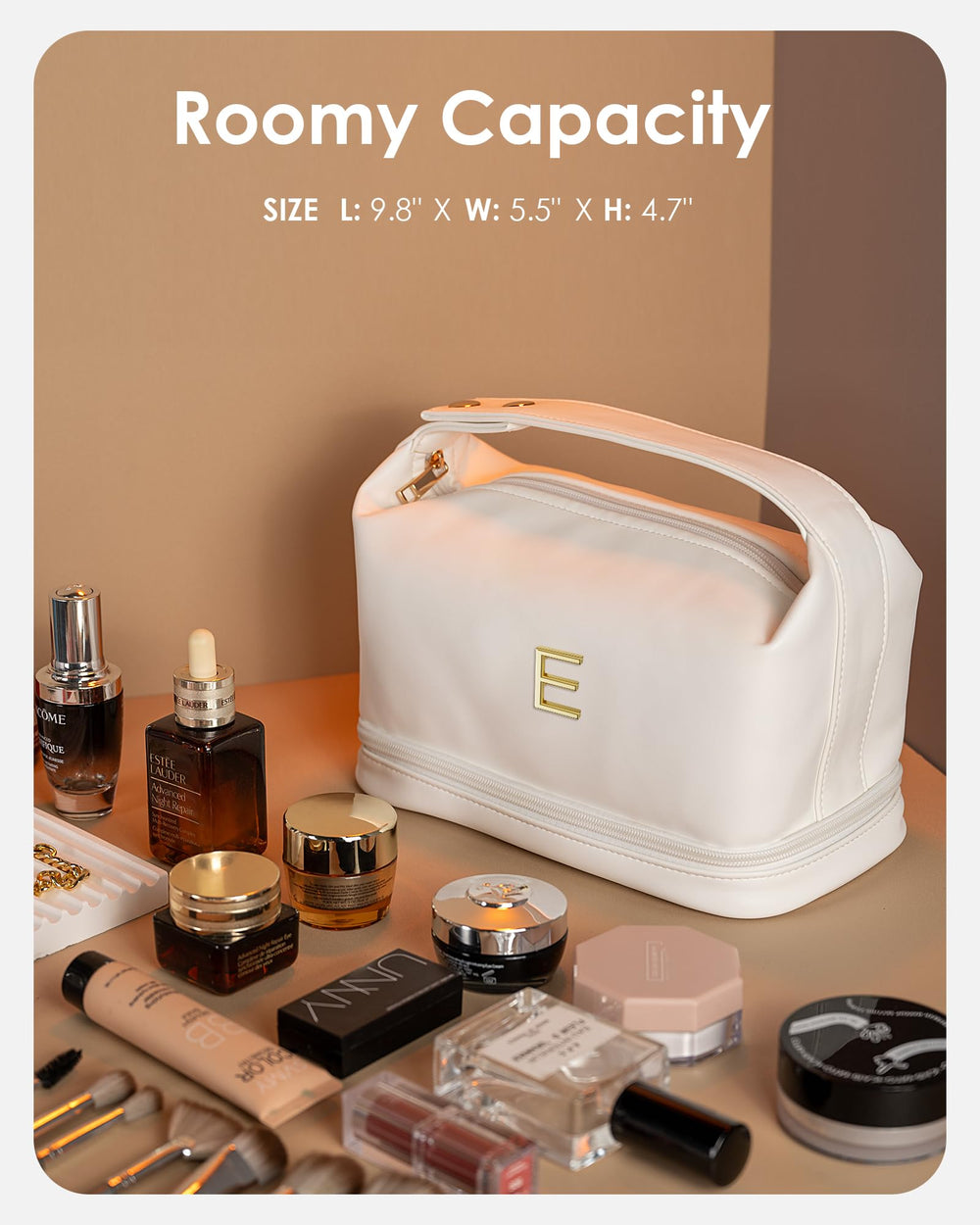 Vogewood travel ready makeup bag keeps essentials organized on the move.