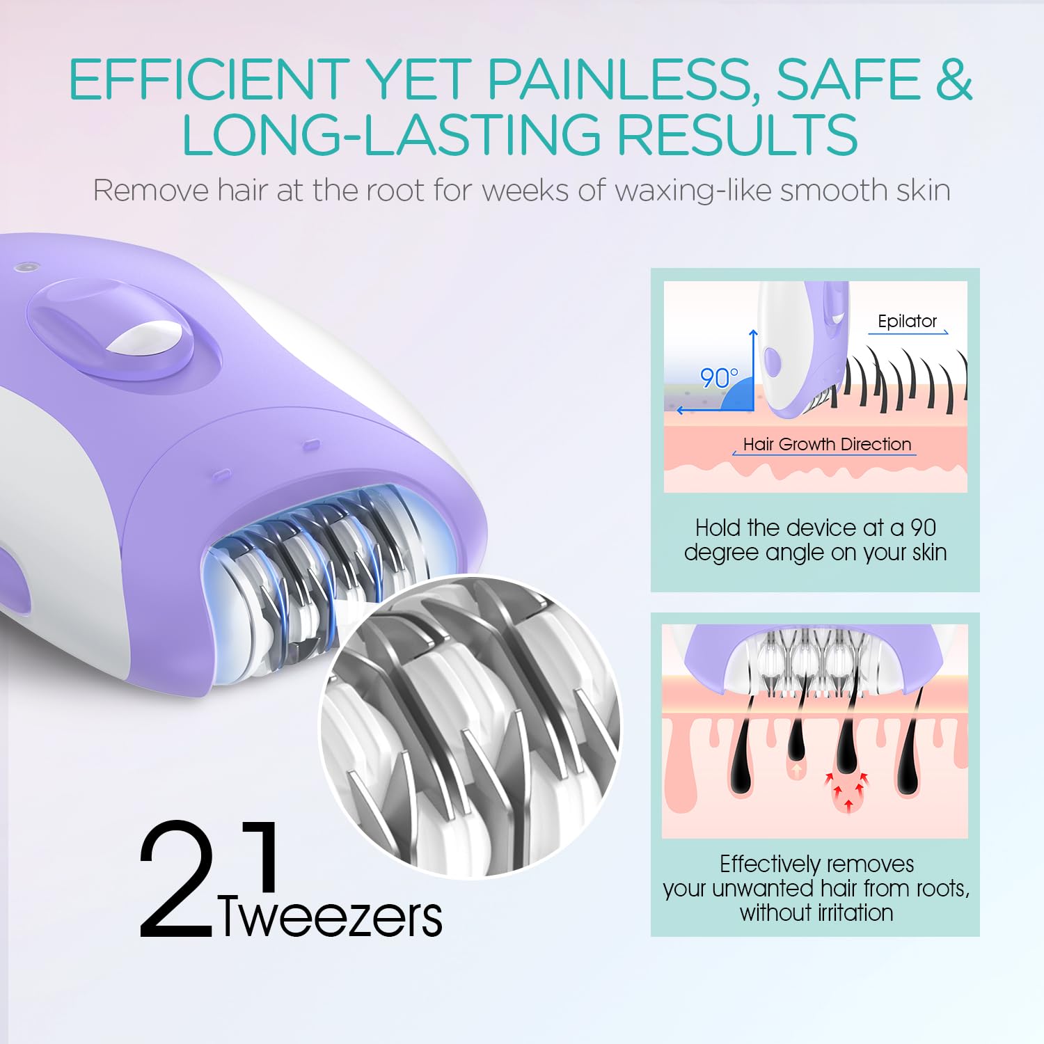 VOGOE Epilator with two-speed control at around 1400 RPM