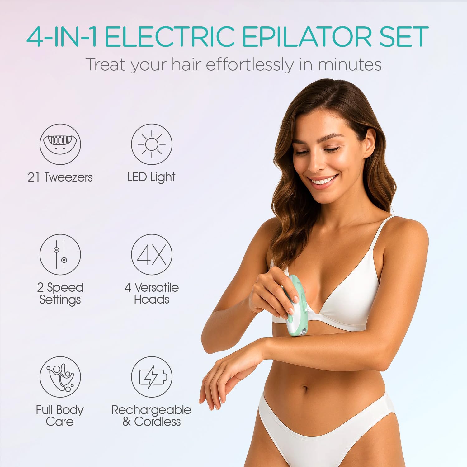 VOGOE Epilator 21-tweezers precision for fine hair capture.