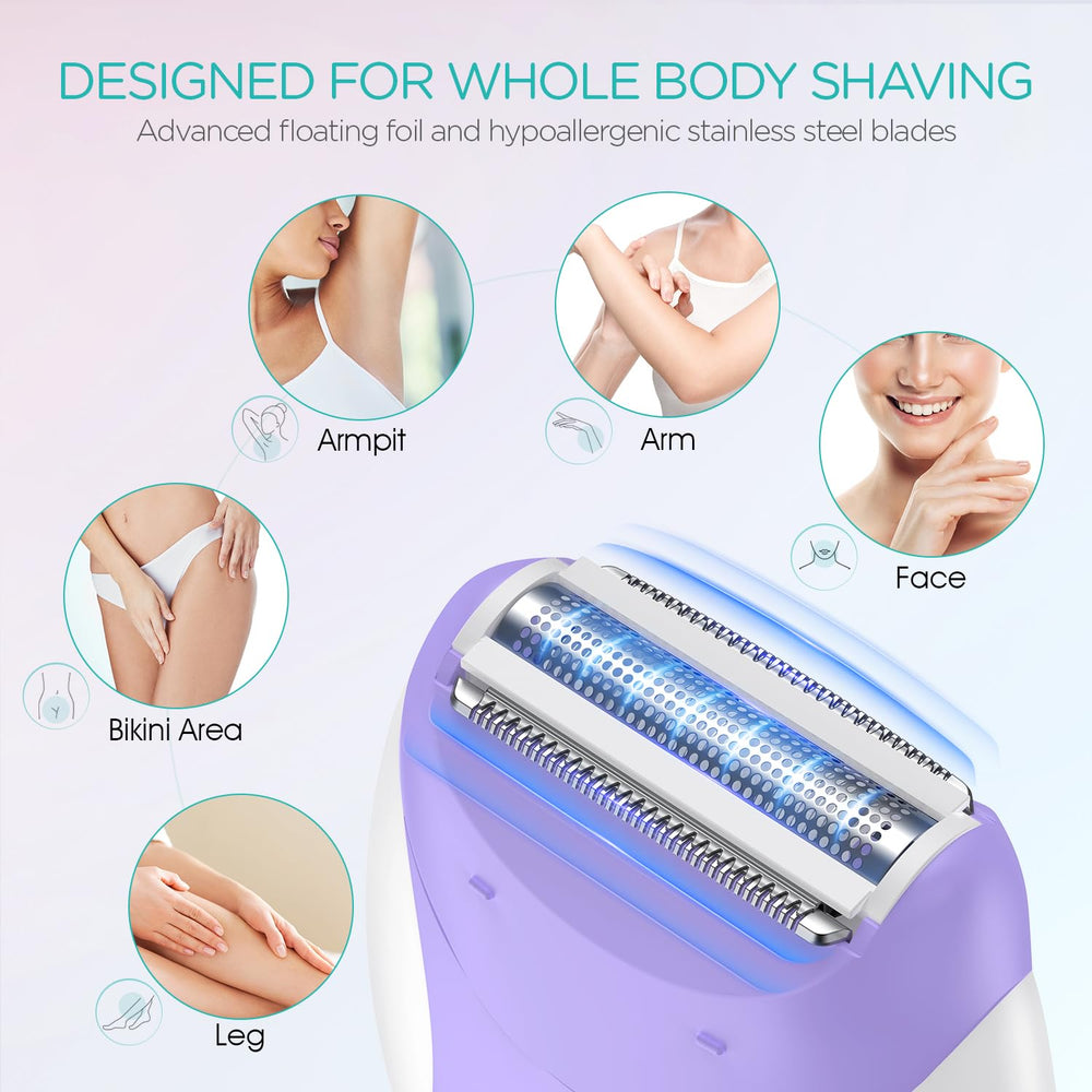 VOGOE Epilator with 4-in-1 heads for epilation, shaving, massage and callus care