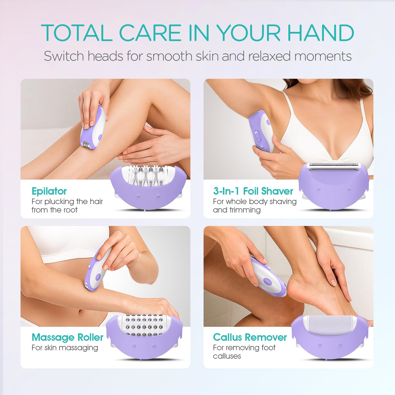 VOGOE Epilator being used on legs and armpits for smooth results