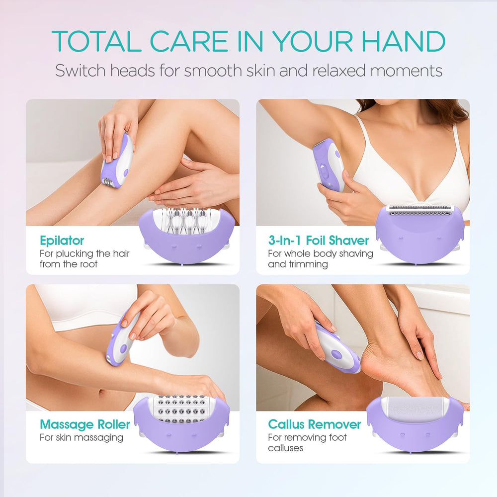 VOGOE Epilator being used on legs and armpits for smooth results