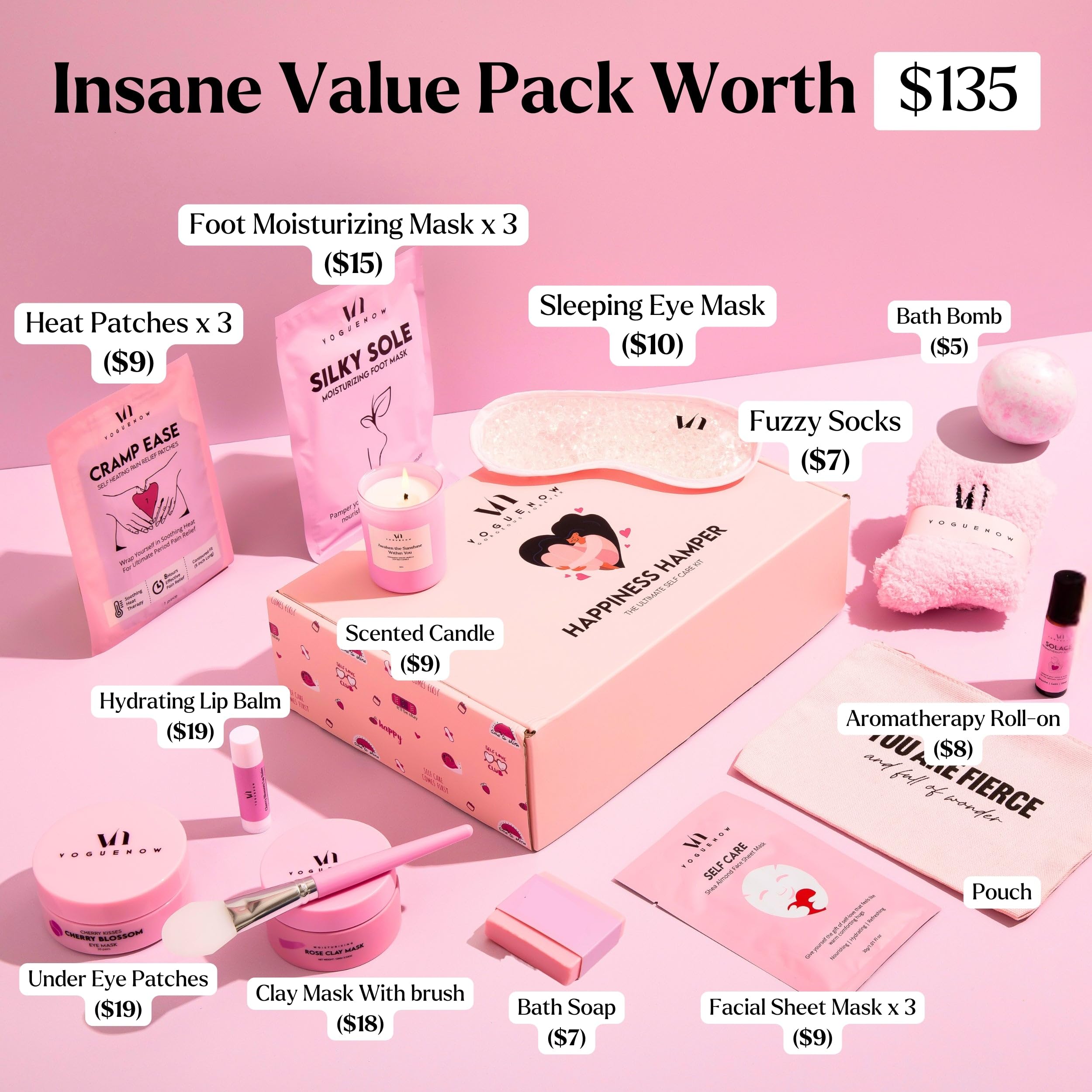 VogueNow Spa Kit item list spread highlights 20-piece set for at-home pampering