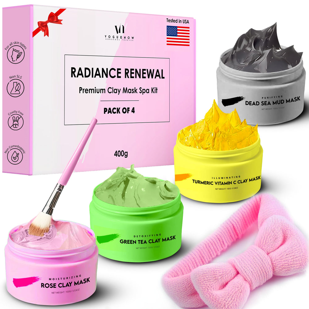 VogueNow clay mask gift pack with four jars ready for at-home spa rituals