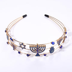 Vokone crystal menorah details on headband elevate holiday outfits.