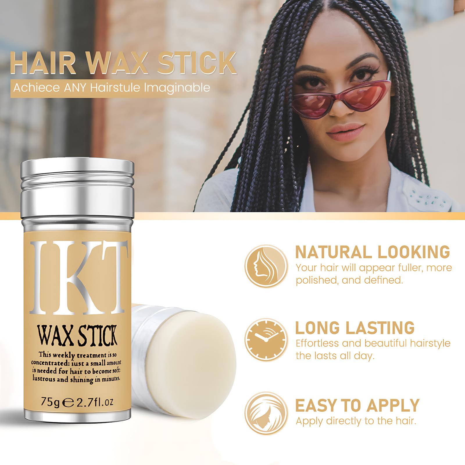 VOLLUCK non-greasy styling stick – lightweight formula with no visible shine.