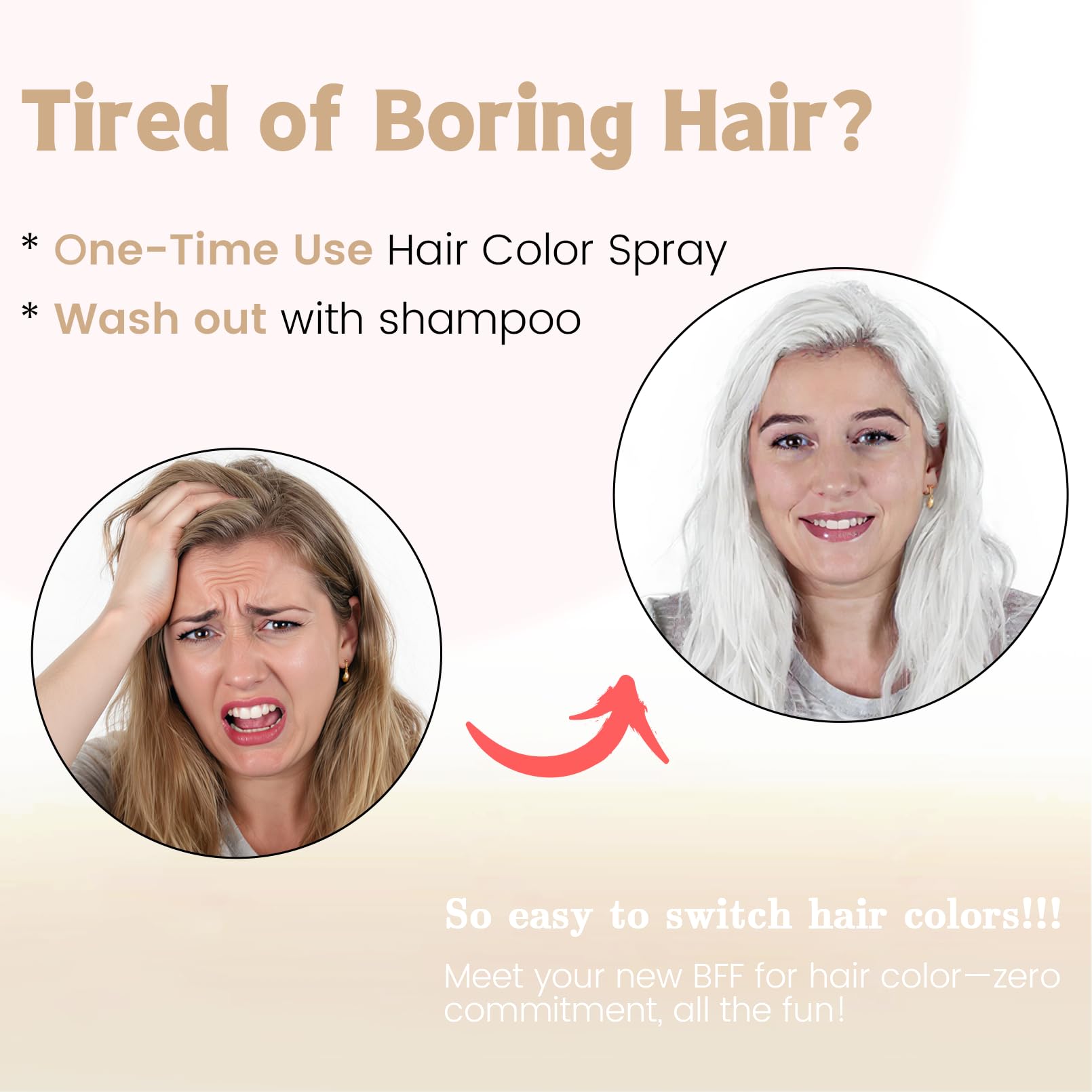 VOLLUCK white hair spray in action—easy application for instant color change.